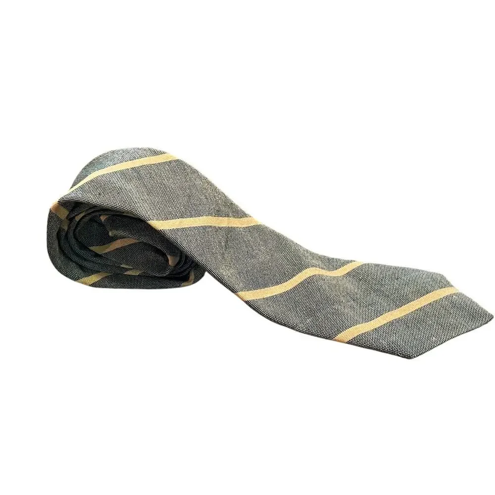 Vintage Stark Bros. Since 1922 Green & Yellow Striped Wool Blend Tie Classic 52